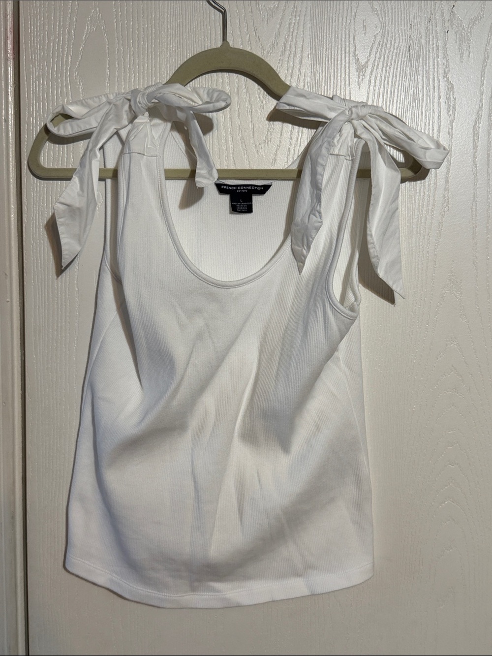 French Connection White Tie-Shoulder Ribbed Tank